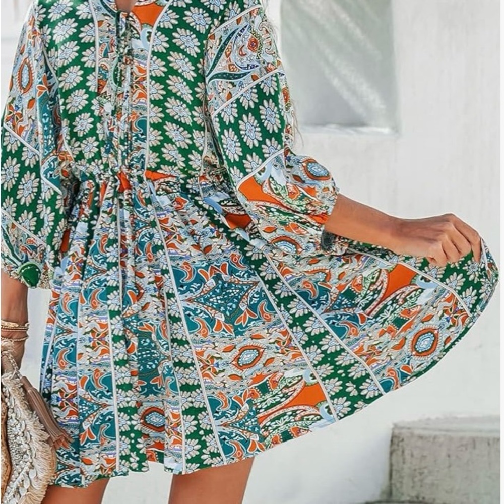 Cupshe Floral Ornate Print Tie Front Dress or Swim Coverup - Picture 3 of 10